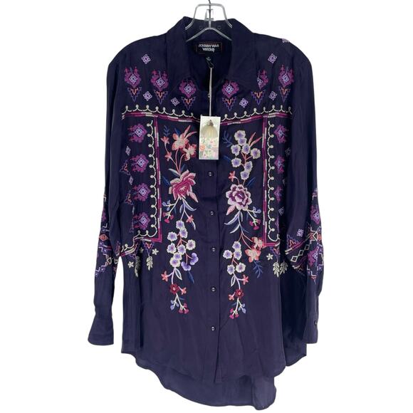Johnny Was Curacao Floral Embroidered Oversized Tunic Shirt Size XS - Picture 4 of 13